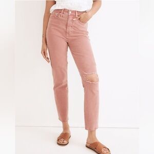 Madewell The Momjean Garment Dye Edition Coral Salmon Knee Rip Sz 28